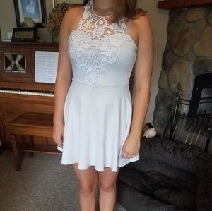 Stunning White Formal Dress with Floral Neckline